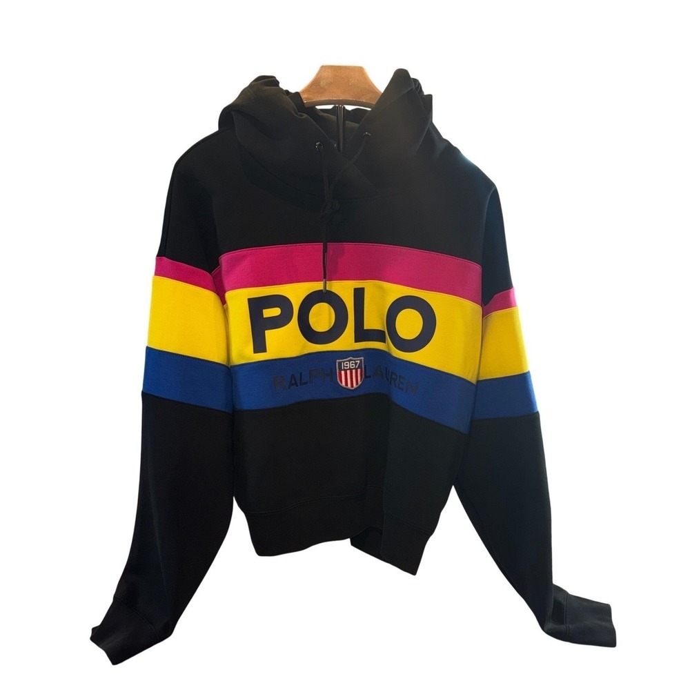 Polo Ralph Lauren Women's Colorblock Hoodie Pink Yellow Blue 1967 Shield XL